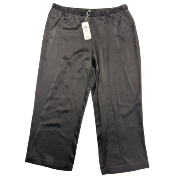 Eileen Fisher Silk Pull On Straight Leg Cropped Pant Size Large NWT Black - Picture 1 of 3